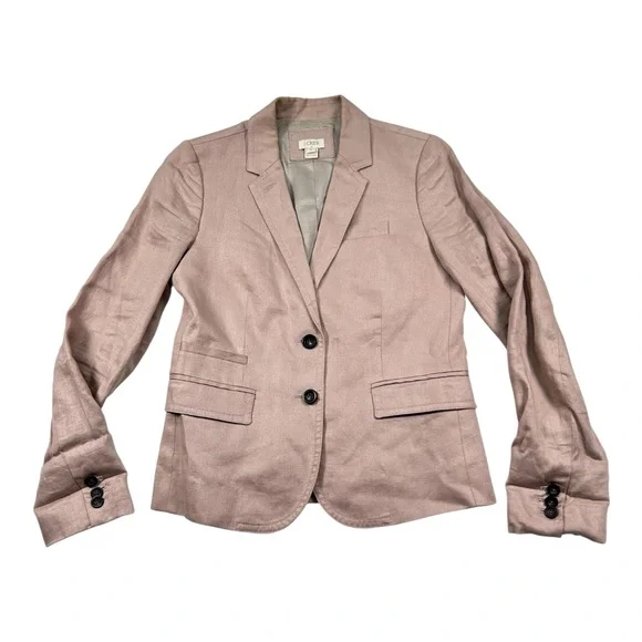 J.Crew Blazer Womens Size 2 Linen Tan Beige Tailored Jacket Career Office Chic - Picture 2 of 10